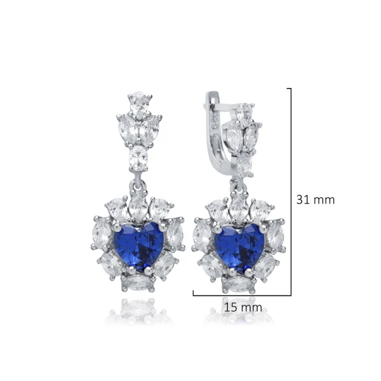 Heart Sapphire CZ Cluster 925 Sterling Silver Earrings Heart Sapphire CZ Cluster 925 Sterling Silver Earrings