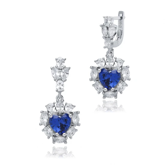Heart Sapphire CZ Cluster 925 Sterling Silver Earrings Heart Sapphire CZ Cluster 925 Sterling Silver Earrings