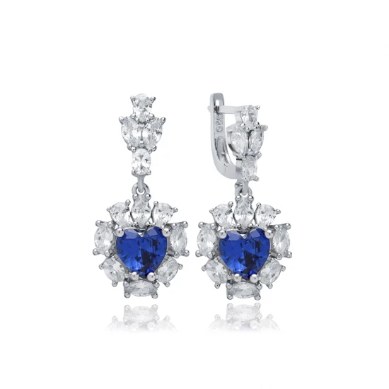 Heart Sapphire CZ Cluster 925 Sterling Silver Earrings Heart Sapphire CZ Cluster 925 Sterling Silver Earrings