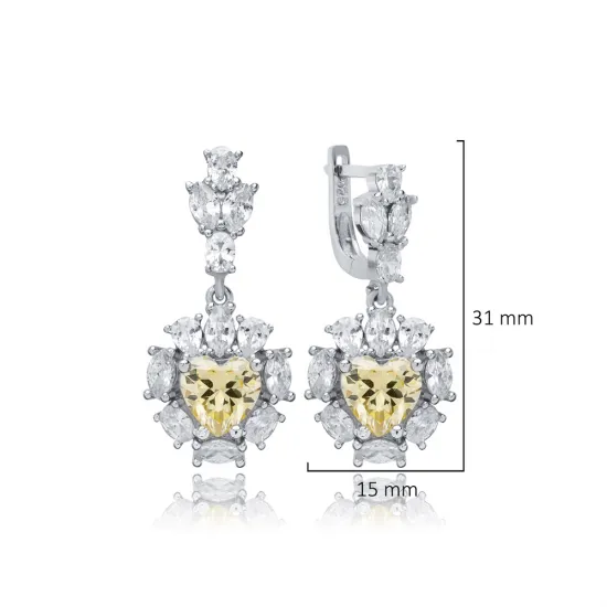 Heart Citrine CZ Cluster 925 Sterling Silver Earrings Heart Citrine CZ Cluster 925 Sterling Silver Earrings