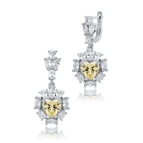 Heart Citrine CZ Cluster 925 Sterling Silver Earrings Heart Citrine CZ Cluster 925 Sterling Silver Earrings