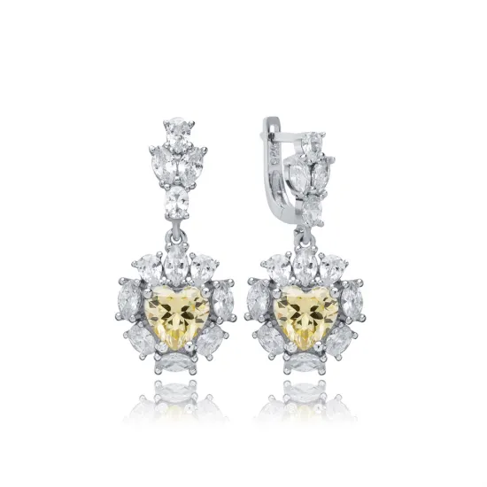 Heart Citrine CZ Cluster 925 Sterling Silver Earrings Heart Citrine CZ Cluster 925 Sterling Silver Earrings
