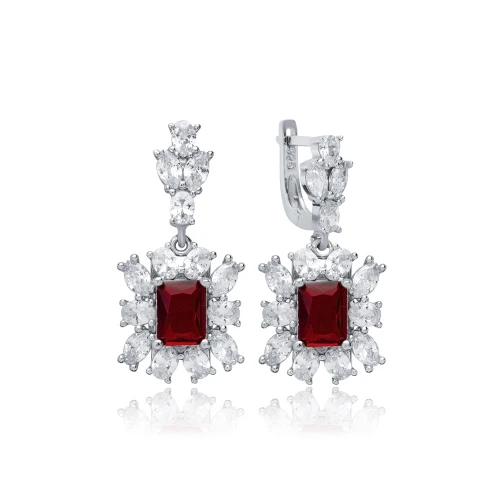 Rectangle Garnet CZ Cluster Sterling Silver Earrings