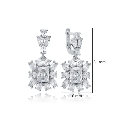 Rectangle CZ Cluster 925 Sterling Silver Earrings