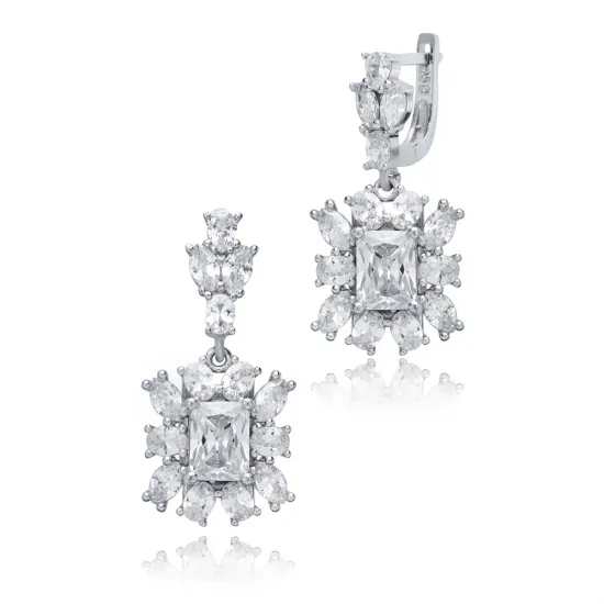 Rectangle CZ Cluster 925 Sterling Silver Earrings Rectangle CZ Cluster 925 Sterling Silver Earrings