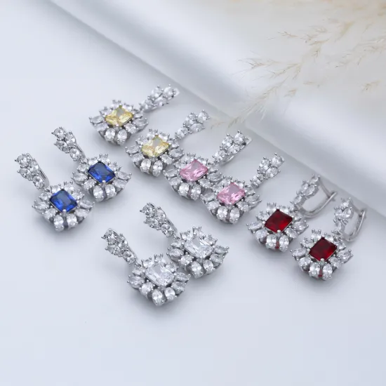 Rectangle CZ Cluster 925 Sterling Silver Earrings Rectangle CZ Cluster 925 Sterling Silver Earrings