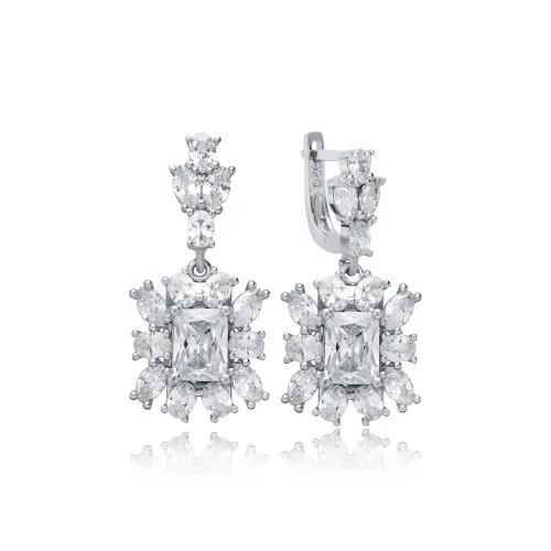 Rectangle CZ Cluster 925 Sterling Silver Earrings