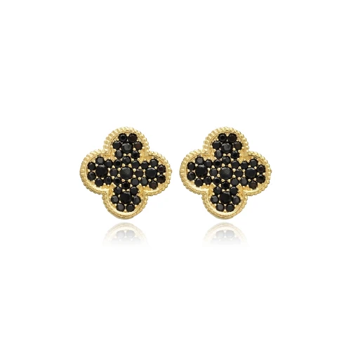 Black CZ Clover 925 Sterling Silver Earrings