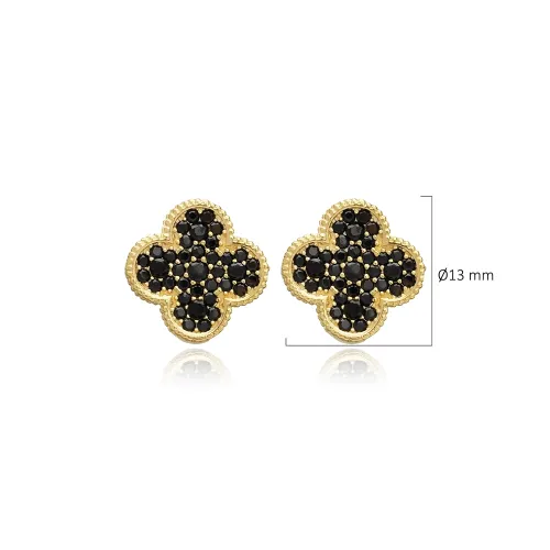 Black CZ Clover 925 Sterling Silver Earrings Black CZ Clover 925 Sterling Silver Earrings