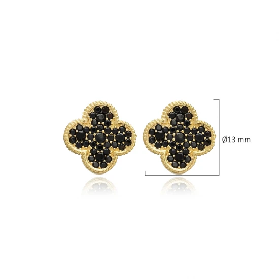 Black CZ Clover 925 Sterling Silver Earrings | 925 Sterling Silver Wholesale | Sade Silver Black CZ Clover 925 Sterling Silver Earrings - Sade 925 Silver Jewelry