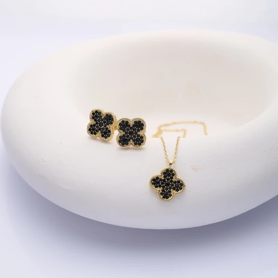 Black CZ Clover 925 Sterling Silver Earrings | 925 Sterling Silver Wholesale | Sade Silver Black CZ Clover 925 Sterling Silver Earrings - Sade 925 Silver Jewelry