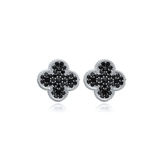 Black CZ Clover 925 Sterling Silver Earrings | 925 Sterling Silver Wholesale | Sade Silver Black CZ Clover 925 Sterling Silver Earrings - Sade 925 Silver Jewelry