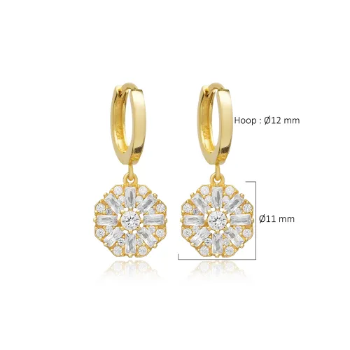 Flower Shape CZ Dangle Sterling Silver Earrings Flower Shape CZ Dangle Sterling Silver Earrings