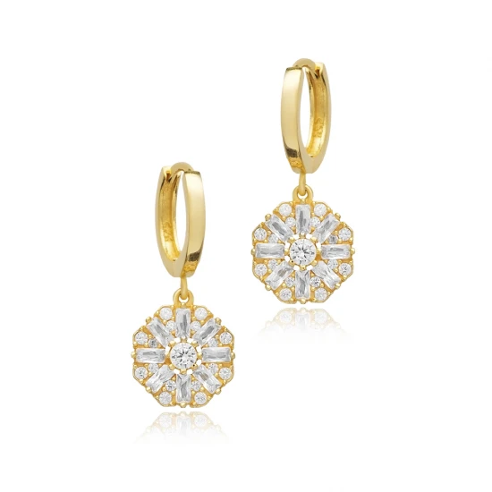 Flower Shape CZ Dangle Sterling Silver Earrings - Sade 925 Silver Jewelry