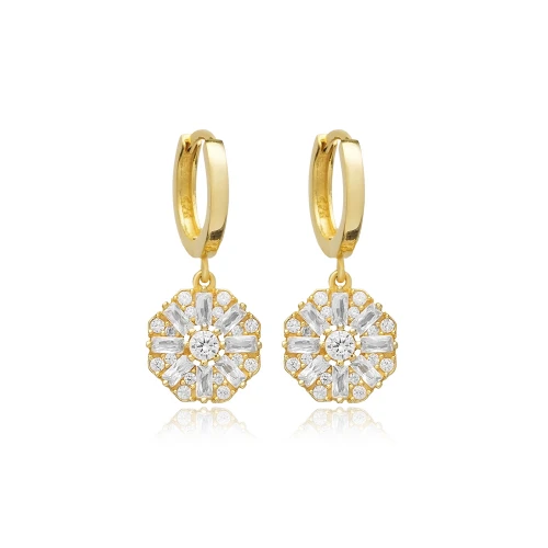 Flower Shape CZ Dangle Sterling Silver Earrings