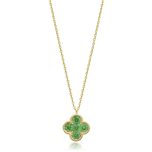 Clover Shape Green CZ 925 Sterling Silver Necklace