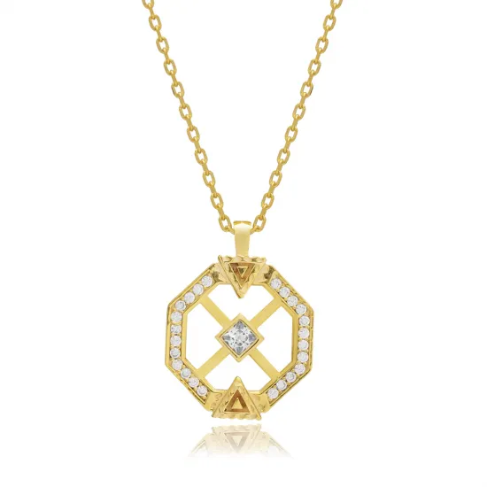 CZ Stone Unique Geometric Shape Sterling Silver Charm Necklace CZ Stone Unique Geometric Shape Sterling Silver Charm Necklace