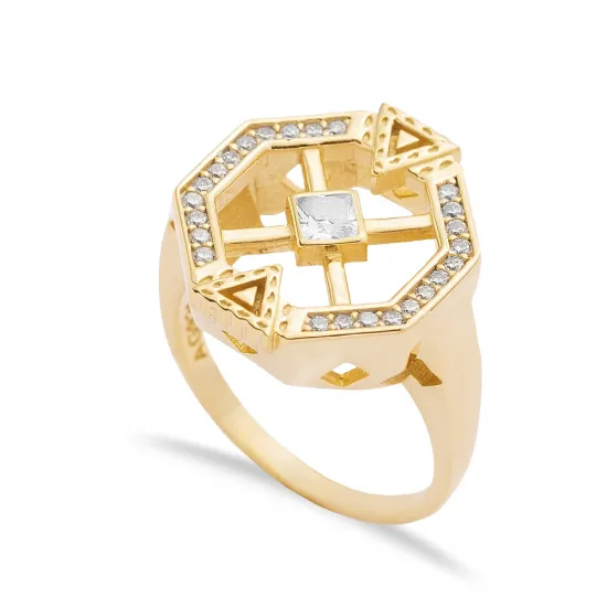 Geometric Shape Women Cluster 925 Sterling Silver Ring Geometric Shape Women Cluster 925 Sterling Silver Ring