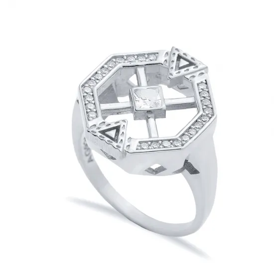 Geometric Shape Women Cluster 925 Sterling Silver Ring Geometric Shape Women Cluster 925 Sterling Silver Ring