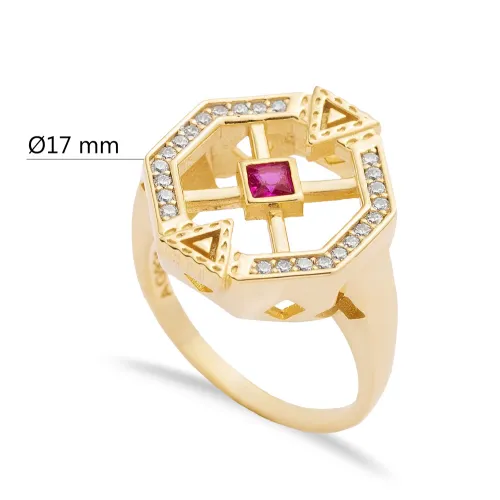 Ruby CZ Geometric Cluster 925 Sterling Silver Ring