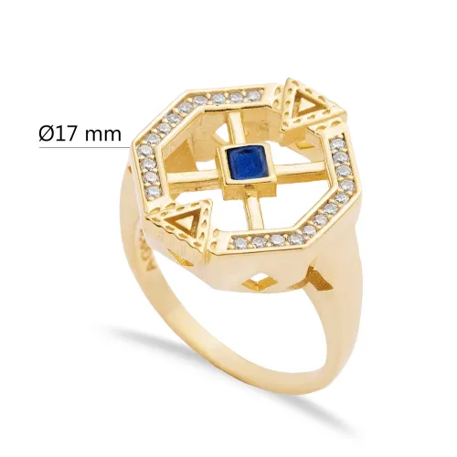 Sapphire CZ Geometric Cluster 925 Sterling Silver Ring