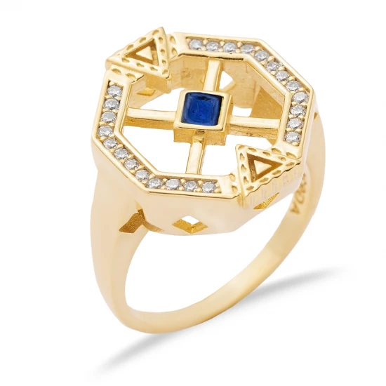 Sapphire CZ Geometric Cluster 925 Sterling Silver Ring
