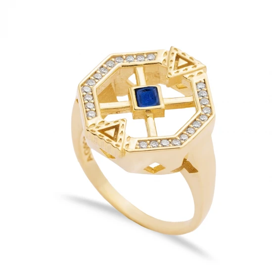 Sapphire CZ Geometric Cluster 925 Sterling Silver Ring