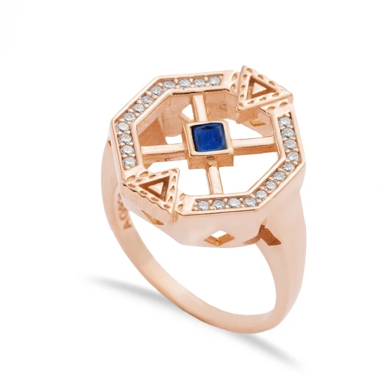 Sapphire CZ Geometric Cluster 925 Sterling Silver Ring