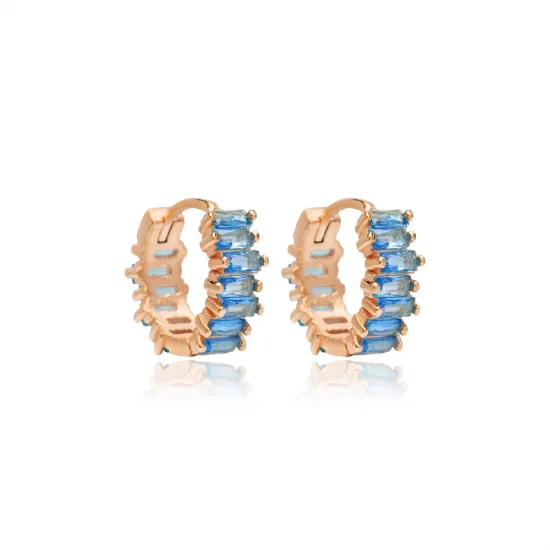 Aquamarine CZ Stone Baguette Handmade Silver Hoop Earrings Aquamarine CZ Stone Baguette Handmade Silver Hoop Earrings