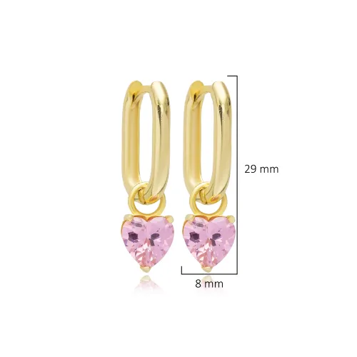 Pink CZ Heart Shape Dangle Sterling Silver Earrings Pink CZ Heart Shape Dangle Sterling Silver Earrings