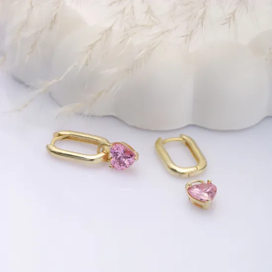 Pink CZ Heart Shape Handmade Silver Dangle Earrings Pink CZ Heart Shape Handmade Silver Dangle Earrings