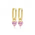 Pink CZ Heart Shape Handmade Silver Dangle Earrings