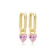 Pink CZ Heart Shape Handmade Silver Dangle Earrings Pink CZ Heart Shape Handmade Silver Dangle Earrings