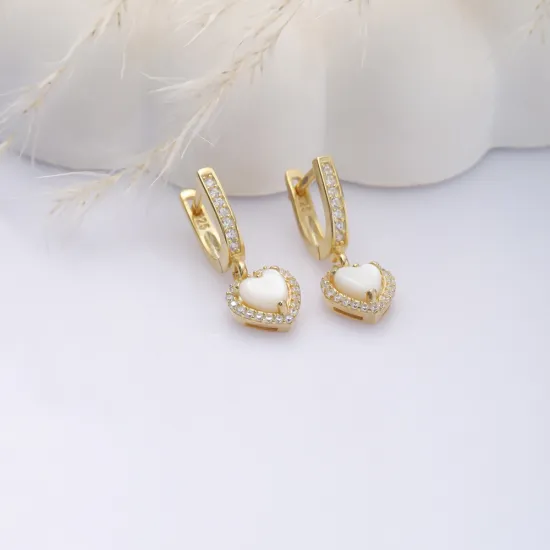 Dainty Heart Mother Of Pearl Dangle 925 Silver Earrings
