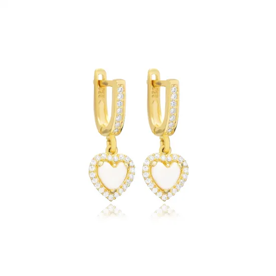 Dainty Heart Mother Of Pearl Dangle 925 Silver Earrings
