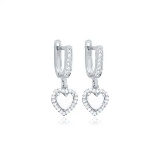 Dainty Heart Mother Of Pearl Dangle 925 Silver Earrings