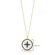 Dark Blue Enamel CZ Compass Design Silver Charm Necklace