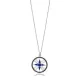 Dark Blue Enamel CZ Compass Design Silver Charm Necklace Dark Blue Enamel CZ Compass Design Silver Charm Necklace
