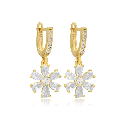 White CZ Flower Dangle 925 Sterling Silver Earrings