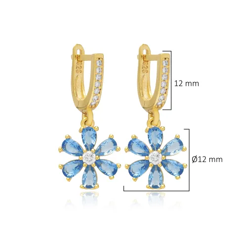 Aquamarine CZ Flower Dangle Sterling Silver Earrings Aquamarine CZ Flower Dangle Sterling Silver Earrings