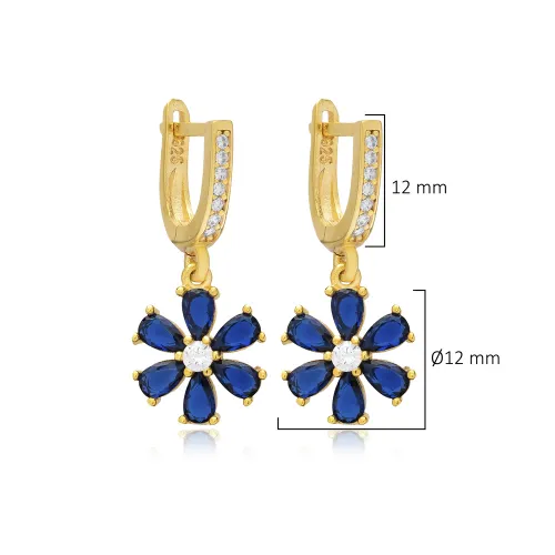 Sapphire CZ Flower Dangle 925 Sterling Silver Earrings Sapphire CZ Flower Dangle 925 Sterling Silver Earrings