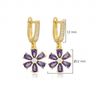 Amethyst CZ Stone Flower Design Turkish Silver Dangle Earrings