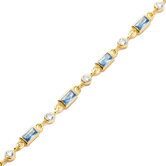 Aquamarine Baguette CZ 925 Sterling Silver Bracelet Aquamarine Baguette CZ 925 Sterling Silver Bracelet