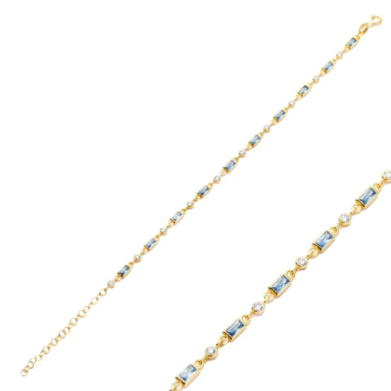 Aquamarine Baguette CZ 925 Sterling Silver Bracelet Aquamarine Baguette CZ 925 Sterling Silver Bracelet