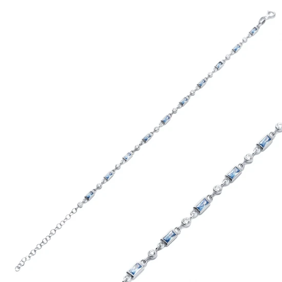 Aquamarine Baguette CZ 925 Sterling Silver Bracelet Aquamarine Baguette CZ 925 Sterling Silver Bracelet