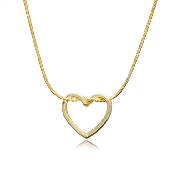 Snake Chain Hollow Heart Design Plain Silver Charm Necklace Snake Chain Hollow Heart Design Plain Silver Charm Necklace