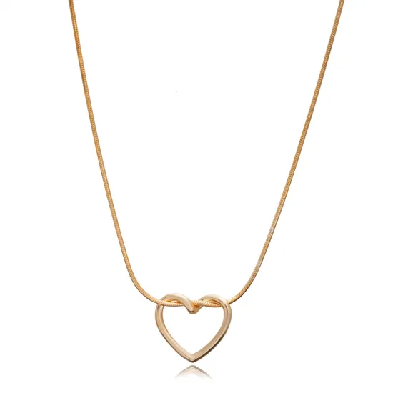 Snake Chain Hollow Heart Design Plain Silver Charm Necklace Snake Chain Hollow Heart Design Plain Silver Charm Necklace