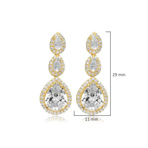 Pear Shape Stony Cluster 925 Sterling Silver Earrings