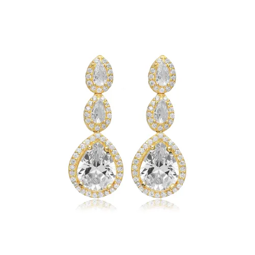 Pear Shape Stony Cluster 925 Sterling Silver Earrings