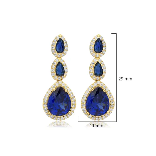 Sapphire CZ Pear Cluster 925 Sterling Silver Earrings
